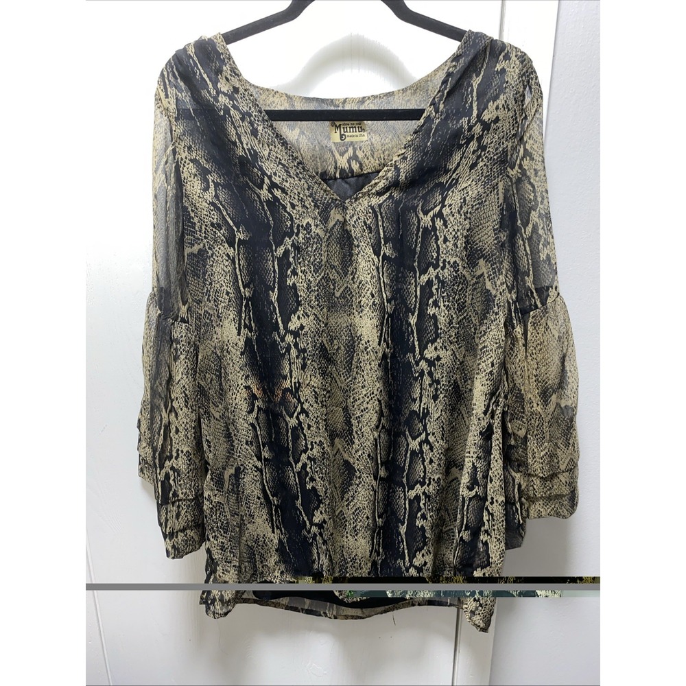 Womens Show Me Your Mumu Bell Sleeve Snake Print Shirt Top Boho